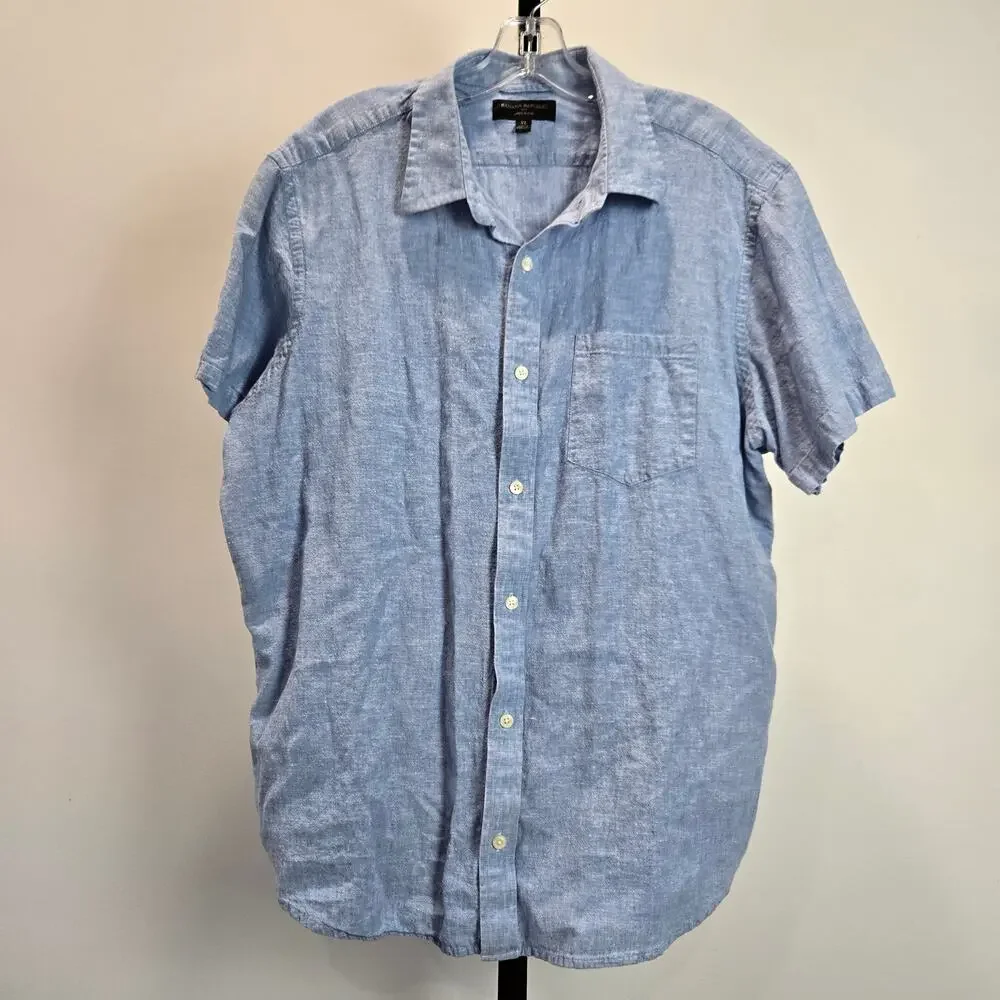 Banana Republic Linen Blend Short Sleeve‎ Casual Button Down Shirt Blue XL